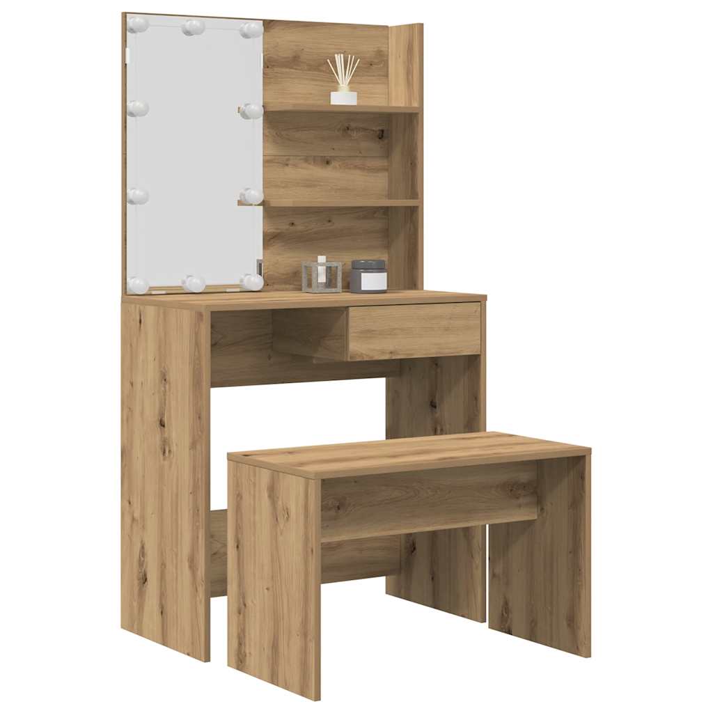 Dressing Table Set With Led Engineered Wood